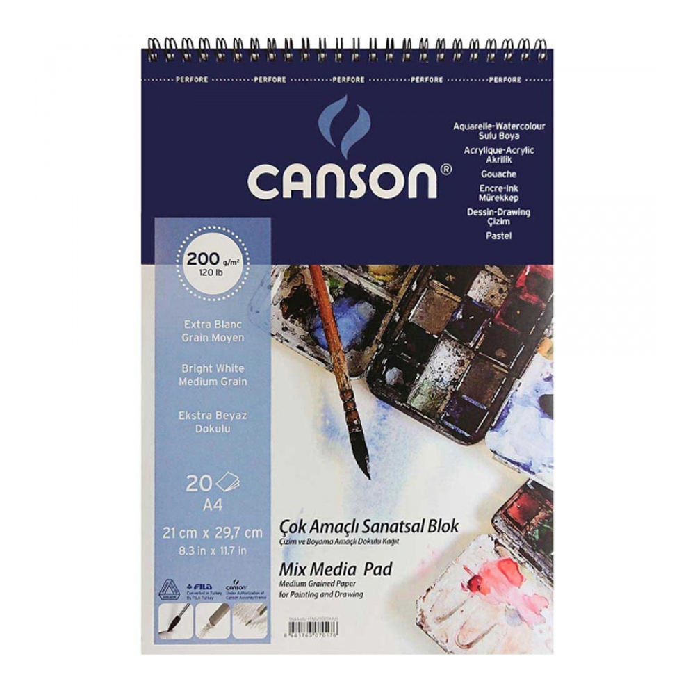Canson Multi Purpose Art Pad Medium Grain 200gr Çok Amaçlı Resim Defteri 20 Sayfa A4 (21x29.7cm)