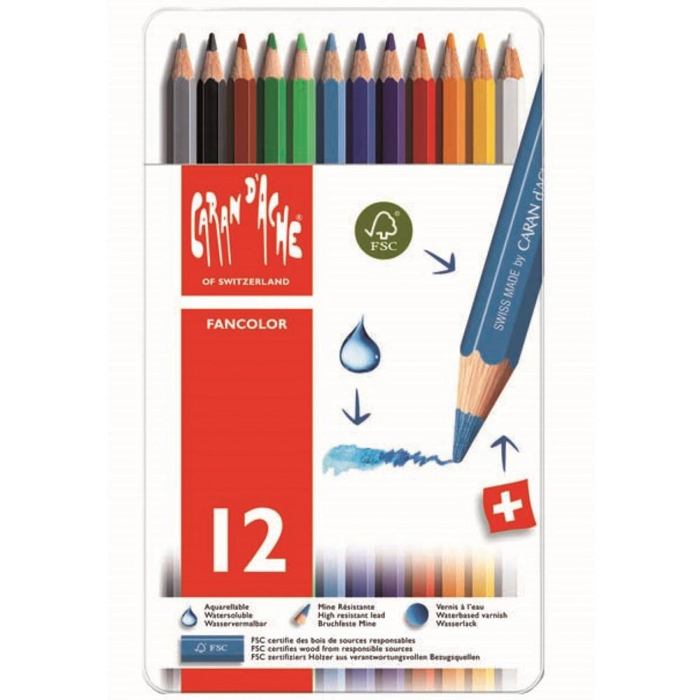 Caran d'Ache Fancolor Boya Kalemi 12'li Set (metal kutulu)
