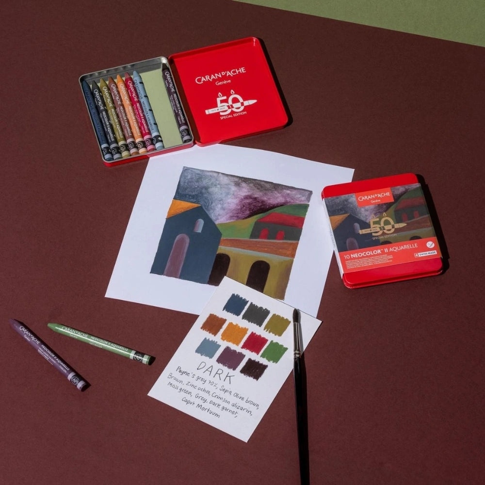 Caran d'Ache Neocolor II 10'lu Set Dark 50.Yıl (Metal Kutu)