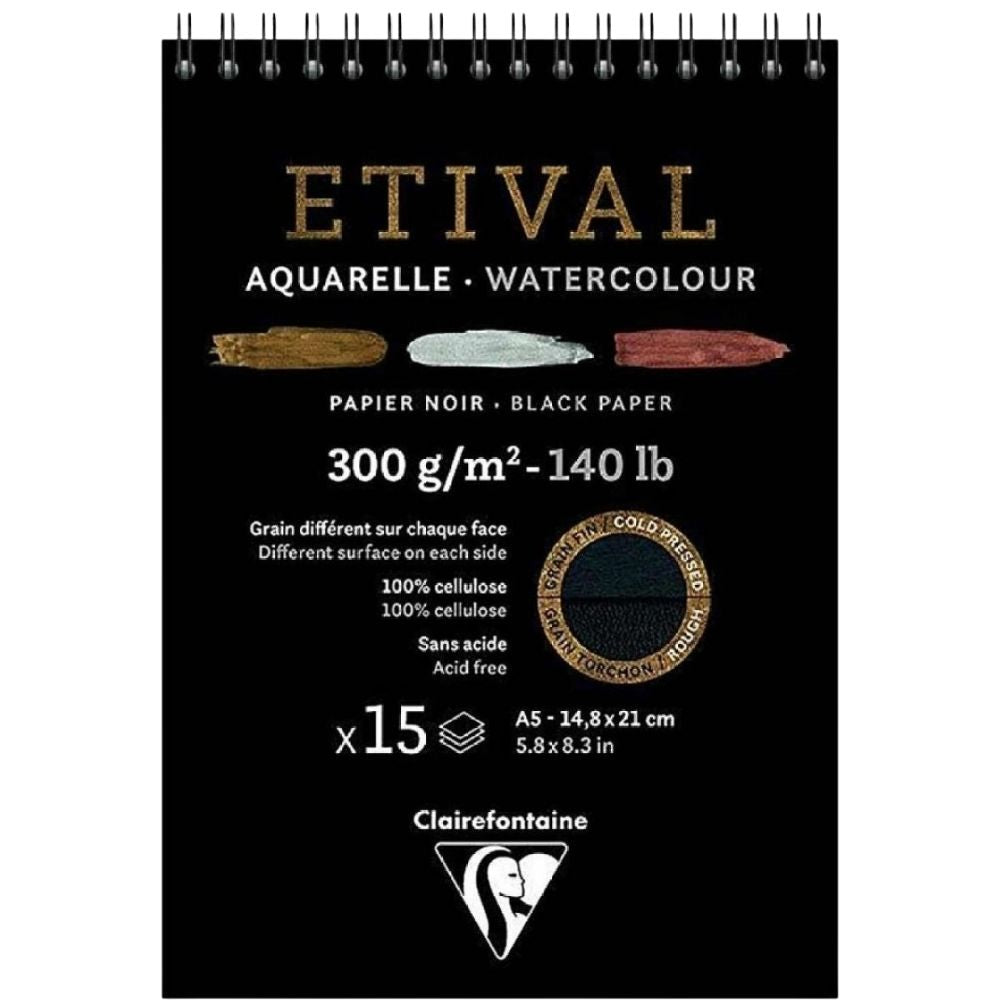 Clairefontaine Etival Cold Pressed 300gr A5 Siyah 15 Sayfa Spiralli