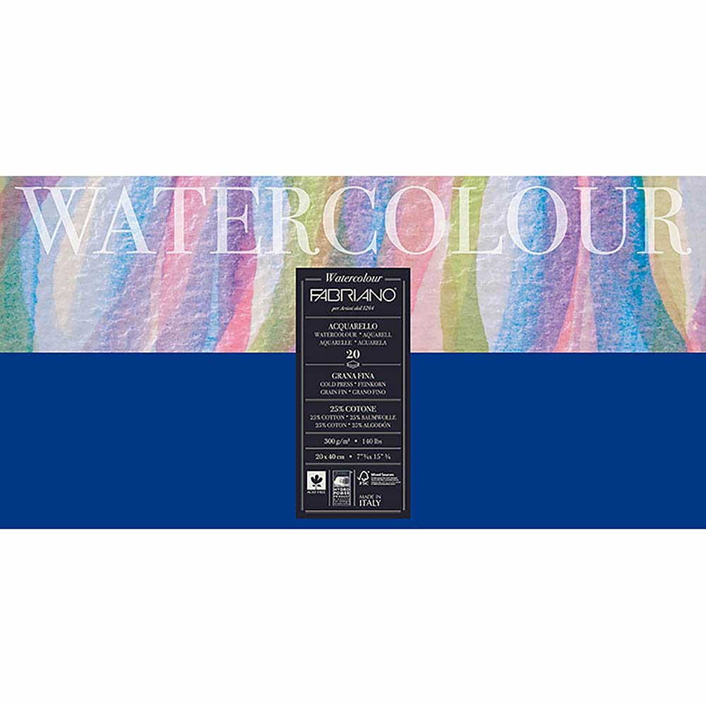 Fabriano Watercolour Cold Pressed 300gr Sulu Boya Blok 20 Sayfa 20x40cm (4 Tarafı Yapışkanlı)