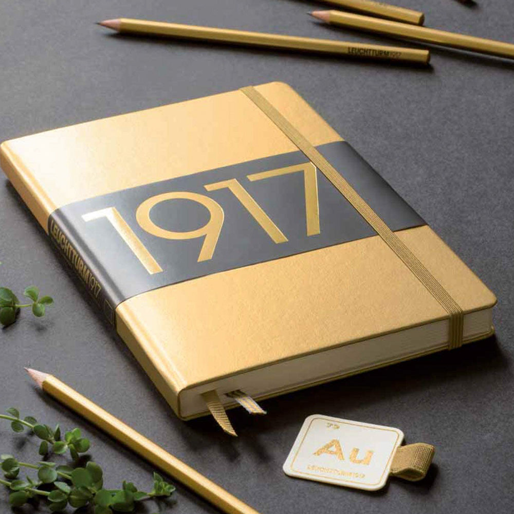 Leuchtturm 1917 Metallic Edition Notebook Medium A5 Hardcover 251 Pages Ruled Gold
