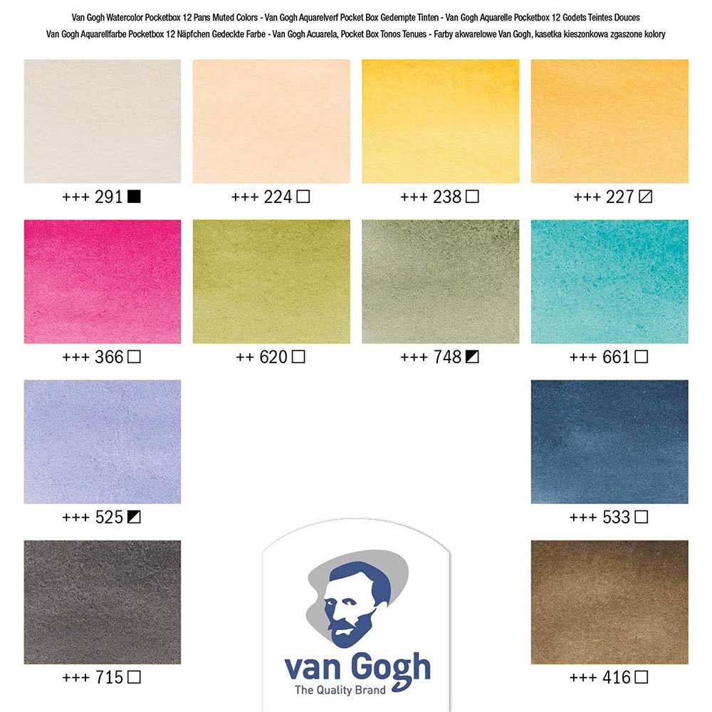 Van Gogh Water Colour Muted Colours 12'li Set Sakin Renkler (Yarım Tablet)