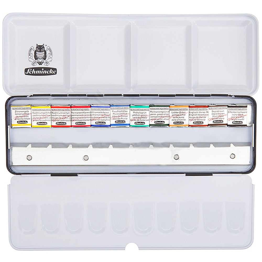 Schmincke Horadam Aquarell 12'li Metal Set (Yarım Tablet) Uzun 74412