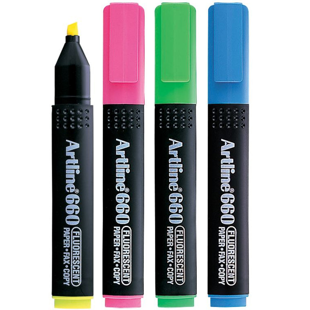 Artline 660 Fosforlu Kalem Kesik Uç:1,0-4,0mm 4'lü Fosforlu set
