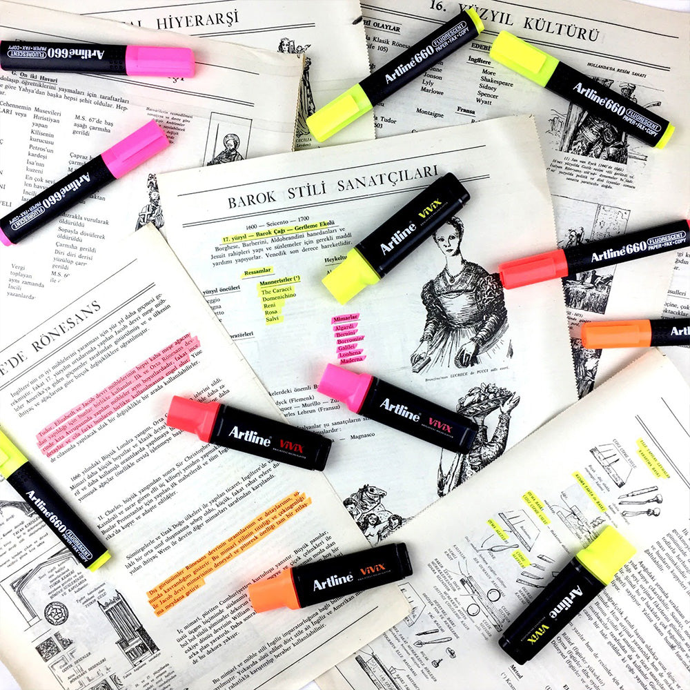 Artline Vivix Parlak Mürekkepli Fosforlu Kalem Kesik Uç 2.0-5.0mm Fosforlu Sarı