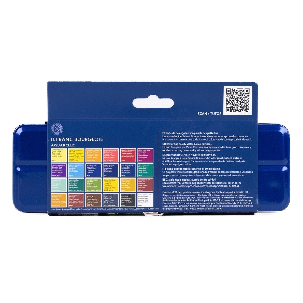 Lefranc Bourgeois Fine Sulu Boya Seti Metal Kutulu (24xYarım Tablet + Sincap Kılı Fırça)