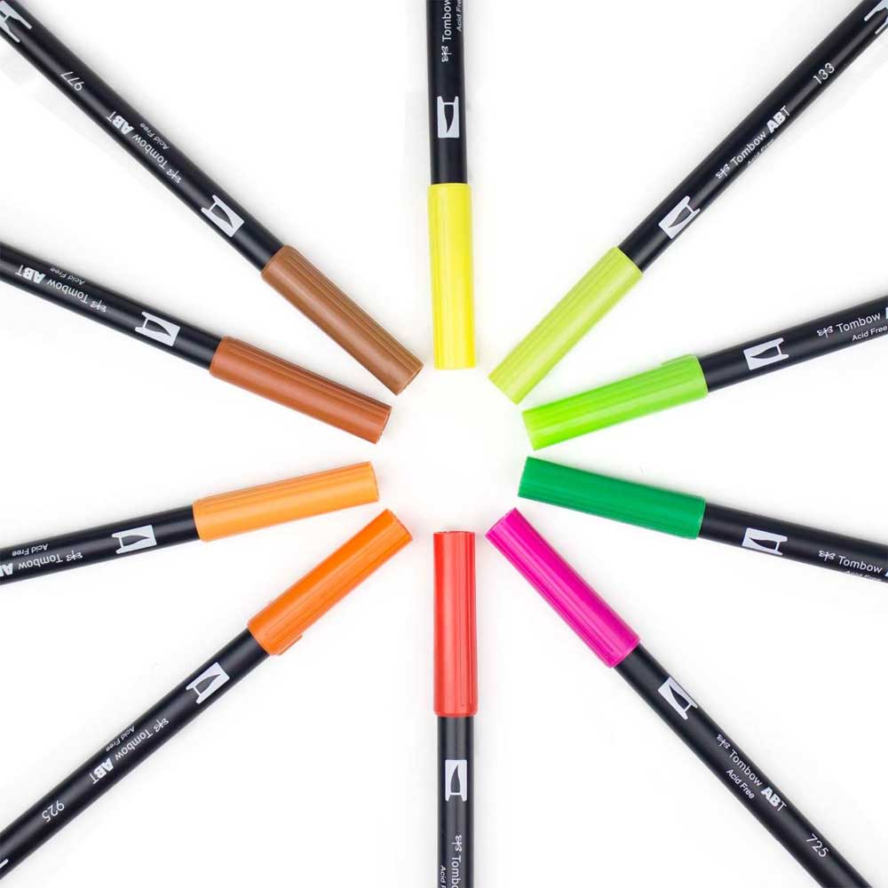 Tombow AB-T Dual Brush Pen Bright (Parlak Renkler) 10'lu Set