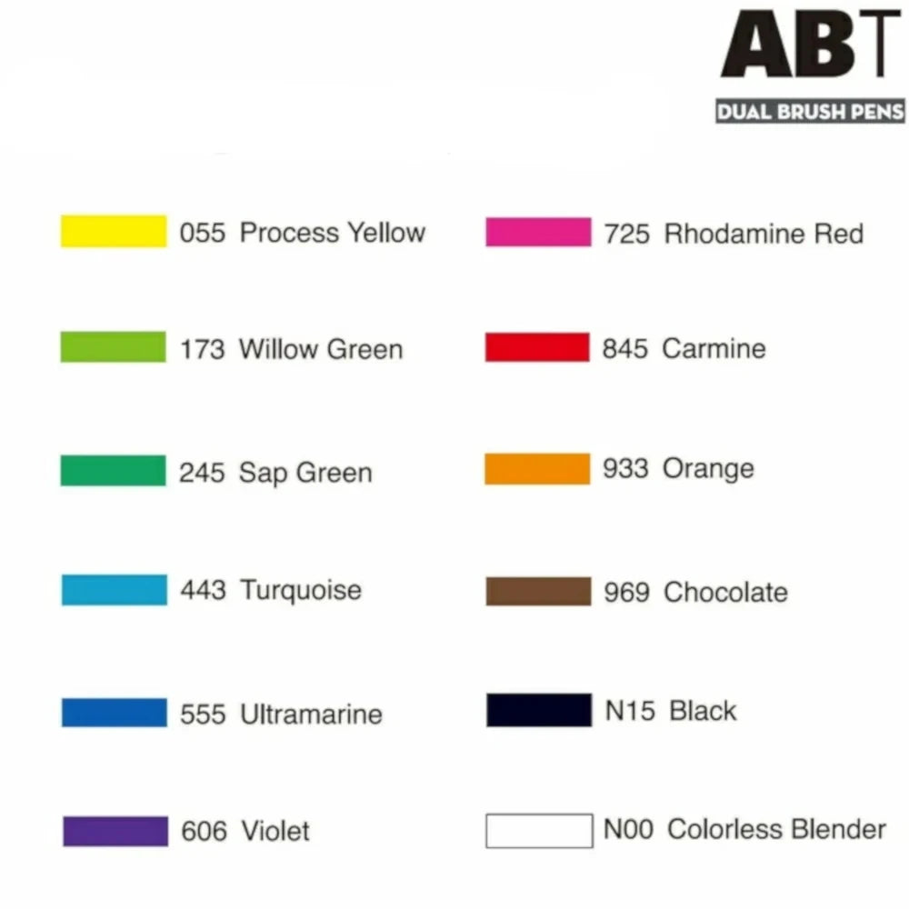 Tombow AB-T Dual Brush Pen Grafik Kalemi Seti Basic (Temel Renkler) 12 Renk