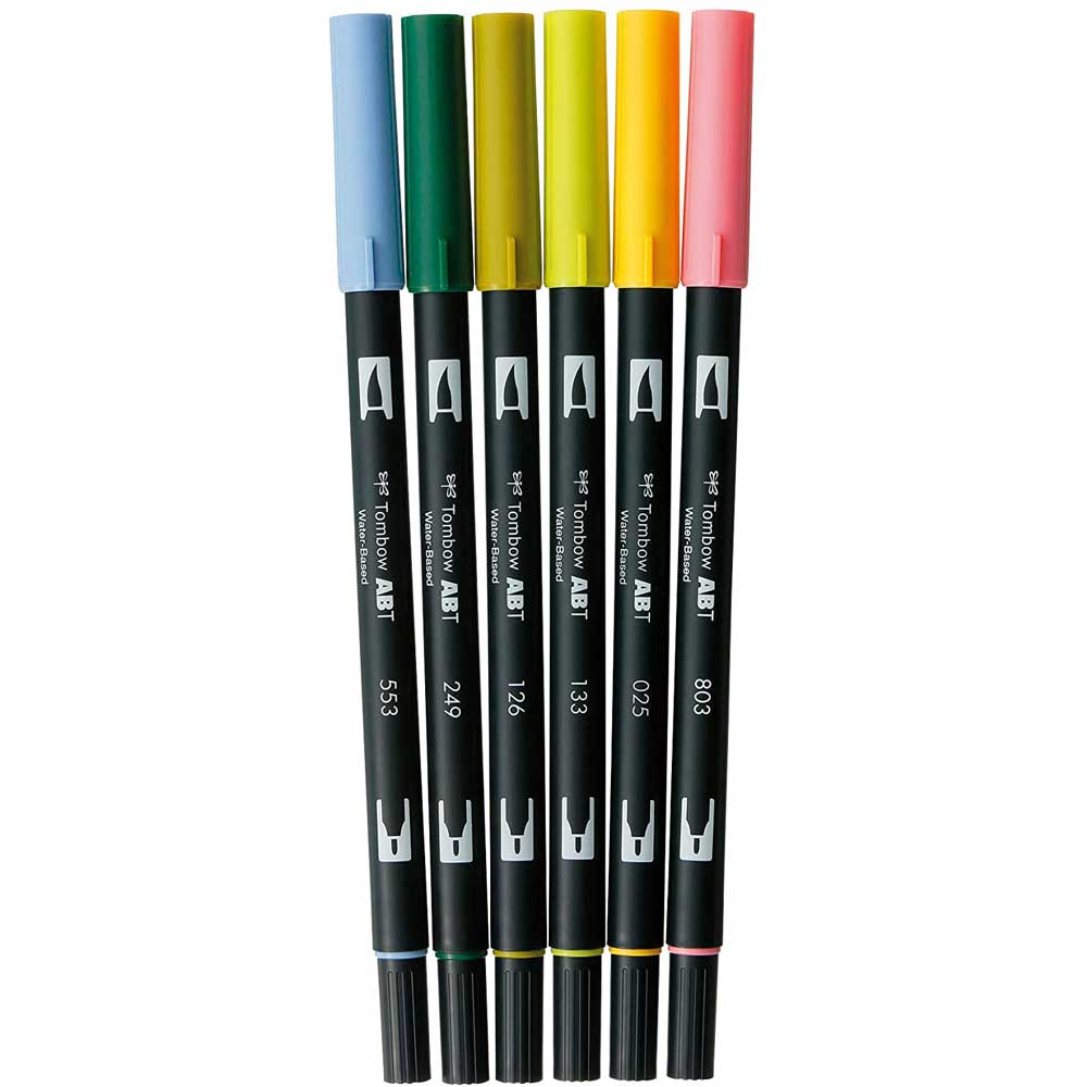 Tombow AB-T Dual Brush Pen Botanical (Botanik Renkler) 6'lı Set