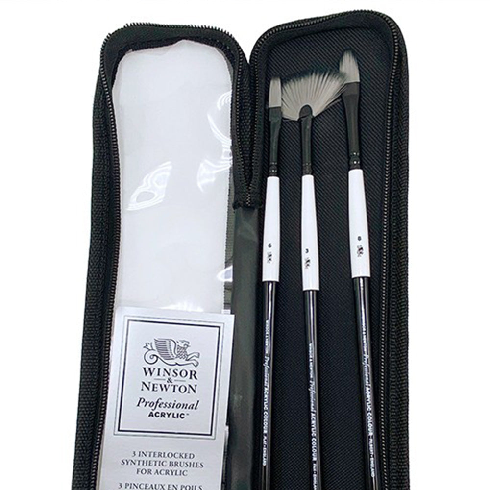 Winsor & Newton Professional Akrilik Uzun Saplı Sentetik Fırça Seti Çantalı (3 adet)