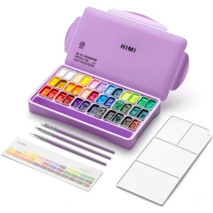 HIMI Twin Cup Gouache Set 36'lı+3 Brushes (Purple Case Edition)