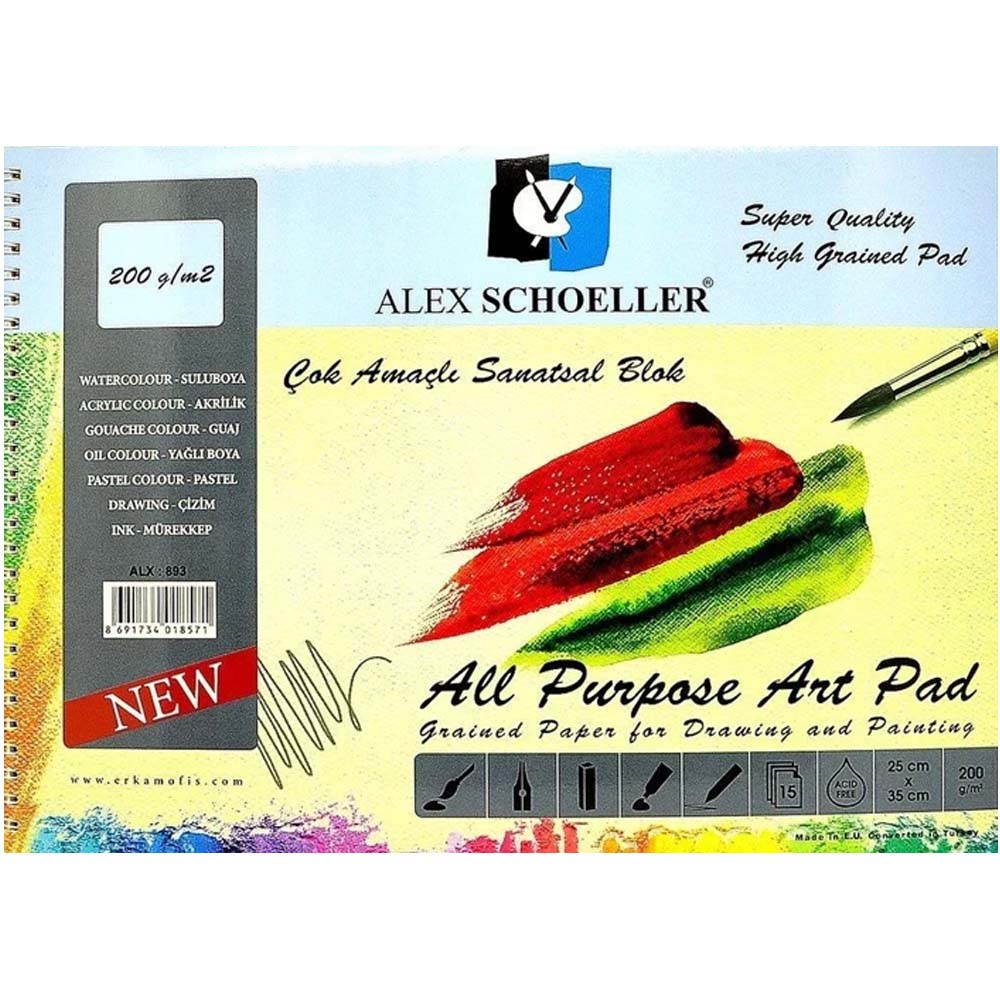 Alex Schoeller Çok Amaçlı Çizim ve Resim Bloğu 200gr 25x35cm (Spiralli)