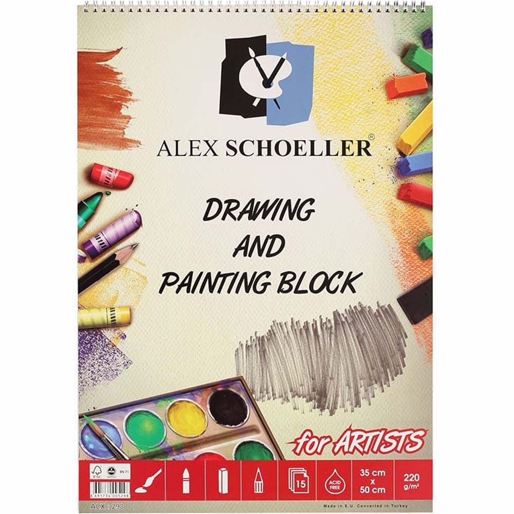 Alex Schoeller Drawing and Painting Block 220gr 35x50cm 15 Sayfa (Spiralli)