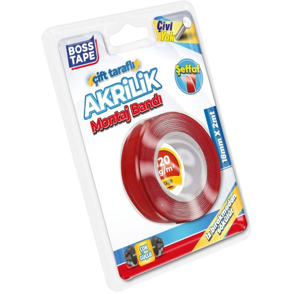 Boss Tape Çift Taraflı Akrilik Montaj Bandı 18mmx2m