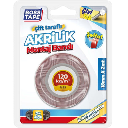 Boss Tape Çift Taraflı Akrilik Montaj Bandı 18mmx2m