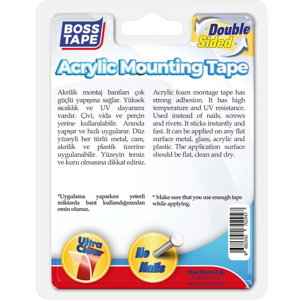 Boss Tape Çift Taraflı Akrilik Montaj Bandı 24mmx2m