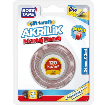 Boss Tape Çift Taraflı Akrilik Montaj Bandı 24mmx2m