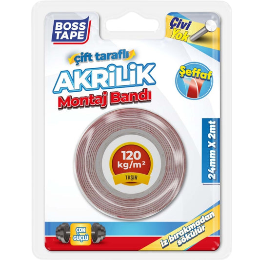 Boss Tape Çift Taraflı Akrilik Montaj Bandı 24mmx2m