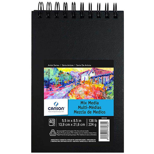 Canson Mix Media Art Book 224gr Çok Amaçlı Spiralli Resim Defteri 40 Sayfa 13.9x21.6cm (Sert Kapak)