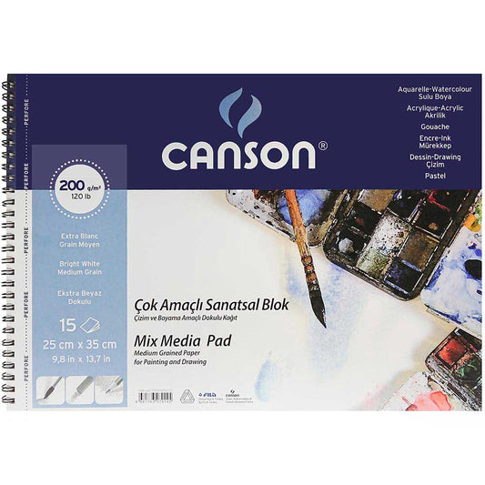 Canson Multi Purpose Art Pad Medium Grain 200gr Çok Amaçlı Resim Defteri 15 Sayfa 25x35cm