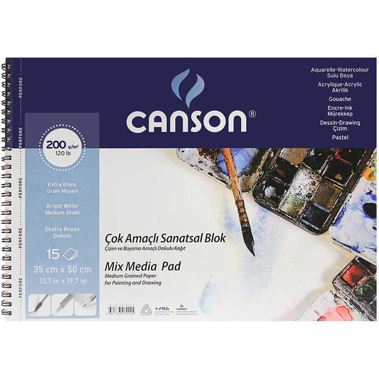Canson Multi Purpose Art Pad Medium Grain 200gr Çok Amaçlı Resim Defteri 15 Sayfa 35x50cm