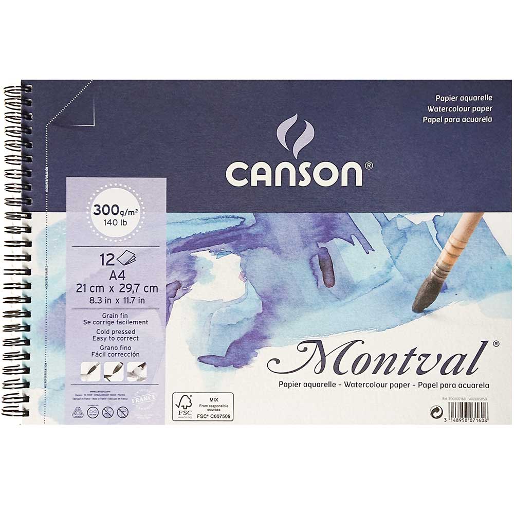 Canson Montval Aquarelle Cold Pressed 300gr Spiralli Sulu Boya Blok 12 Sayfa A4(21x29.7cm)
