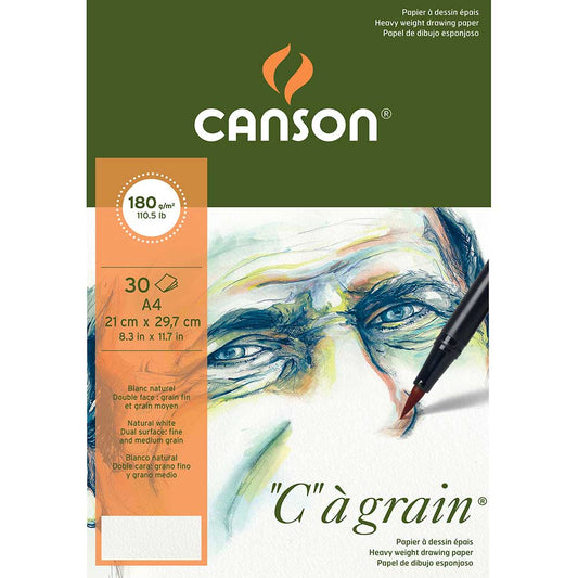 Canson Ca Grain Pad 180gr Doğal Beyaz Çizim Blok 30 Sayfa A4 (21x29.7cm)