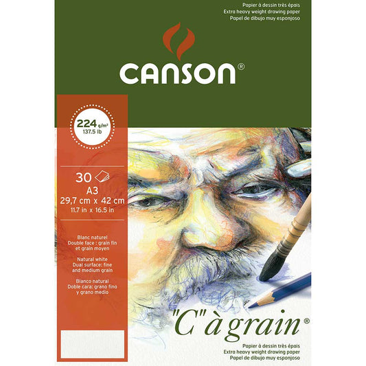 Canson Ca Grain Pad 224gr Doğal Beyaz Çizim Blok 30 Sayfa A3 (29.7x42cm)
