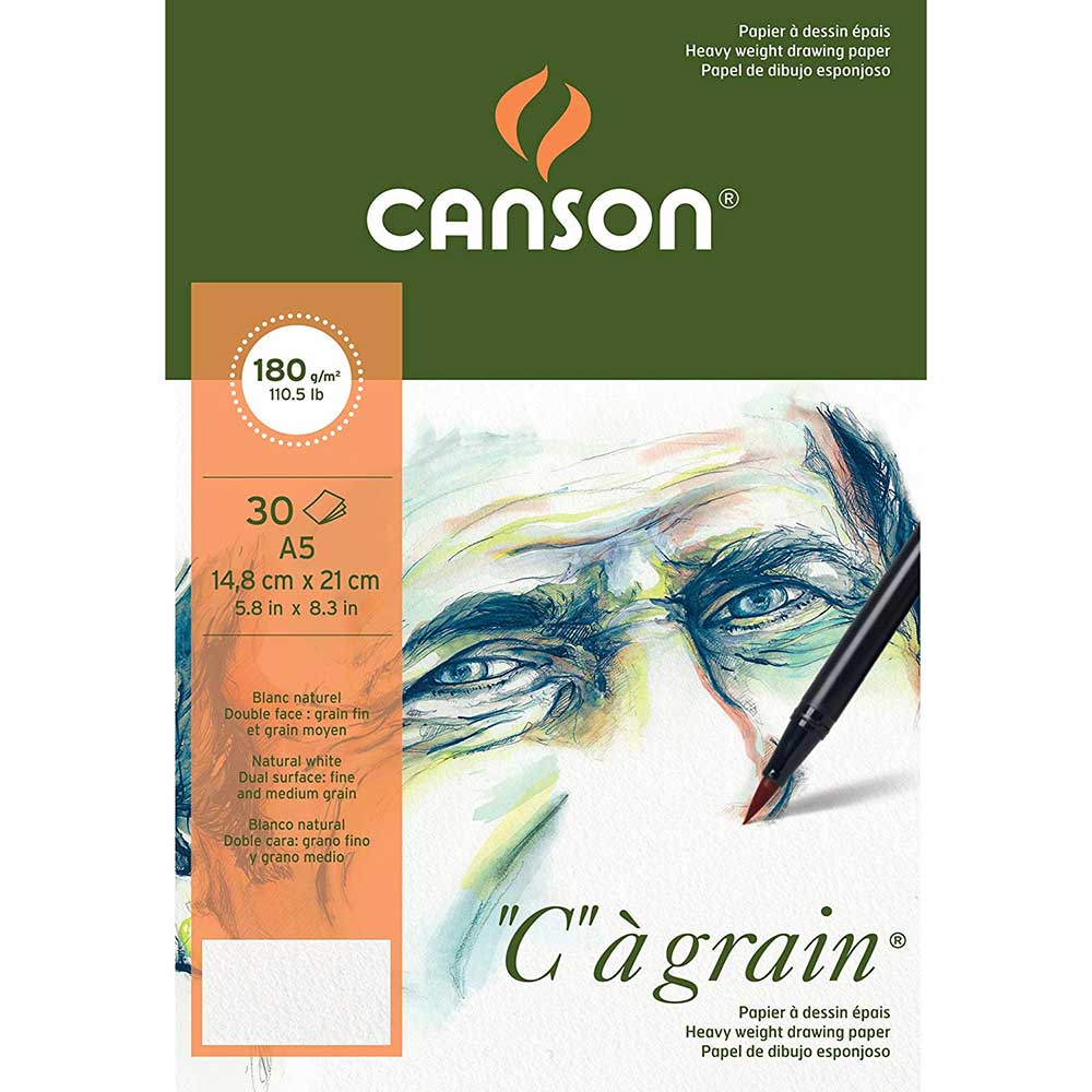 Canson Ca Grain Pad 180gr Doğal Beyaz Çizim Blok 30 Sayfa A5 (14.9x21cm)
