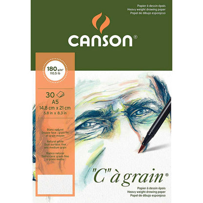 Canson Ca Grain Pad 180gr Doğal Beyaz Çizim Blok 30 Sayfa A5 (14.9x21cm)