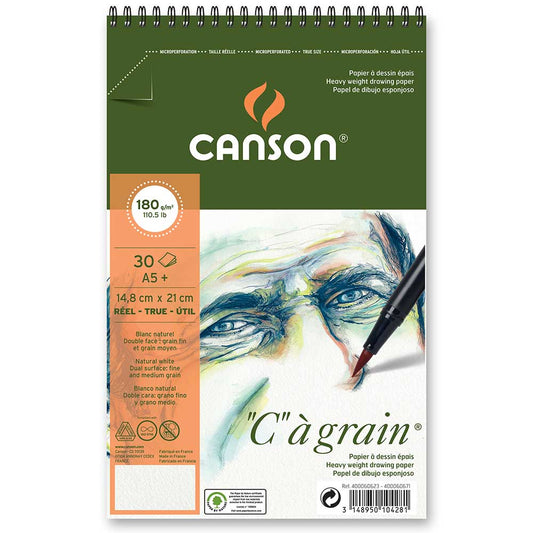 Canson Ca Grain Spiral Pad 180gr Doğal Beyaz Spiralli Çizim Blok 30 Sayfa A5 (14.9x21cm)