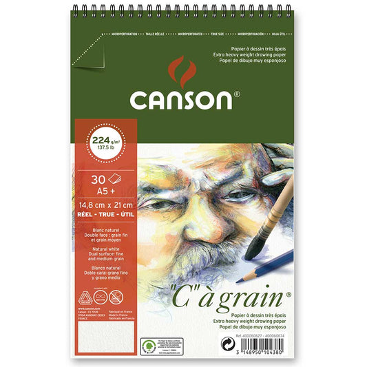 Canson Ca Grain Spiral Pad 224gr Doğal Beyaz Spiralli Çizim Blok 30 Sayfa A5 (14.9x21cm)