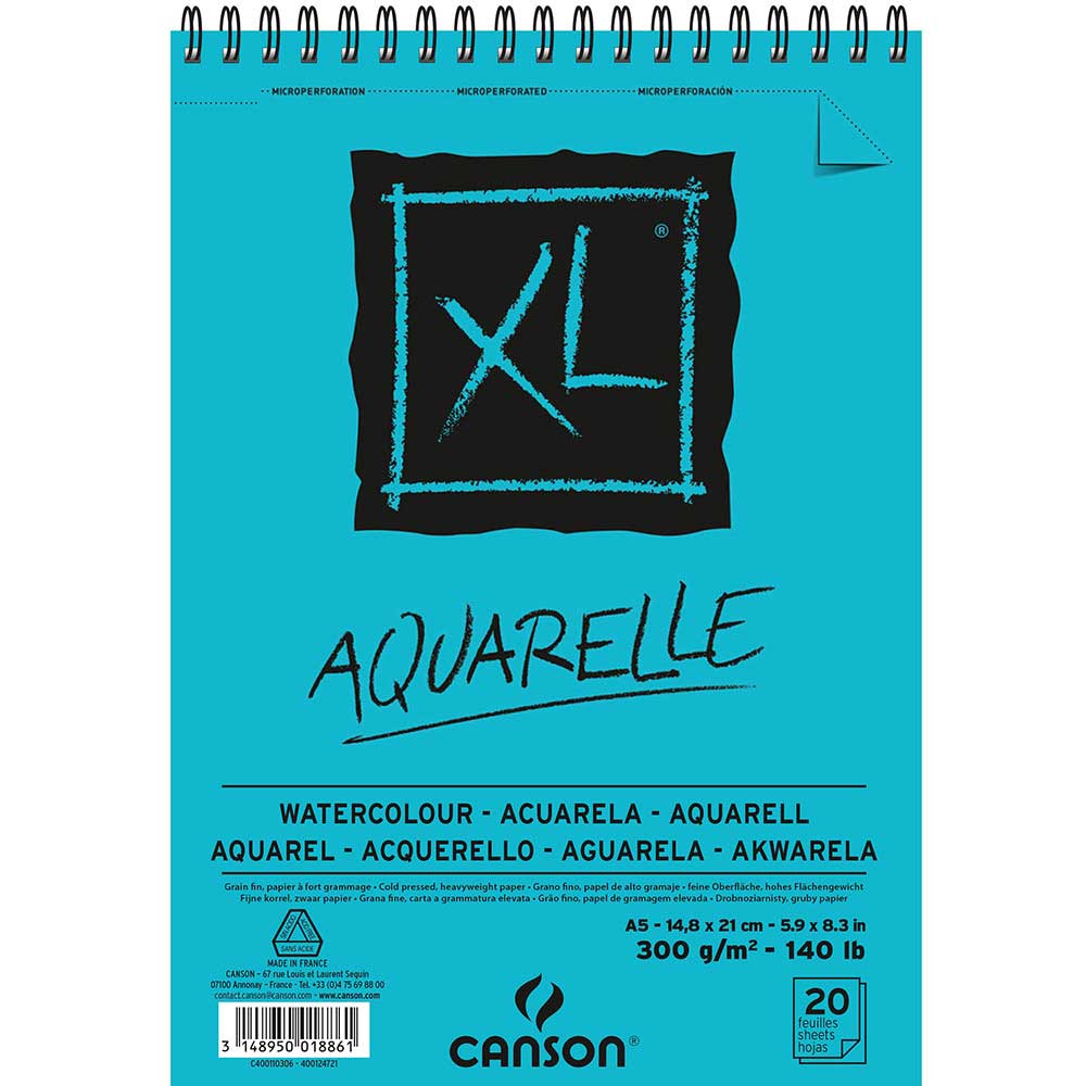 Canson XL Aquarelle Cold Pressed 300gr Spiralli Sulu Boya Blok 20 Sayfa A5 (14.8x21cm)