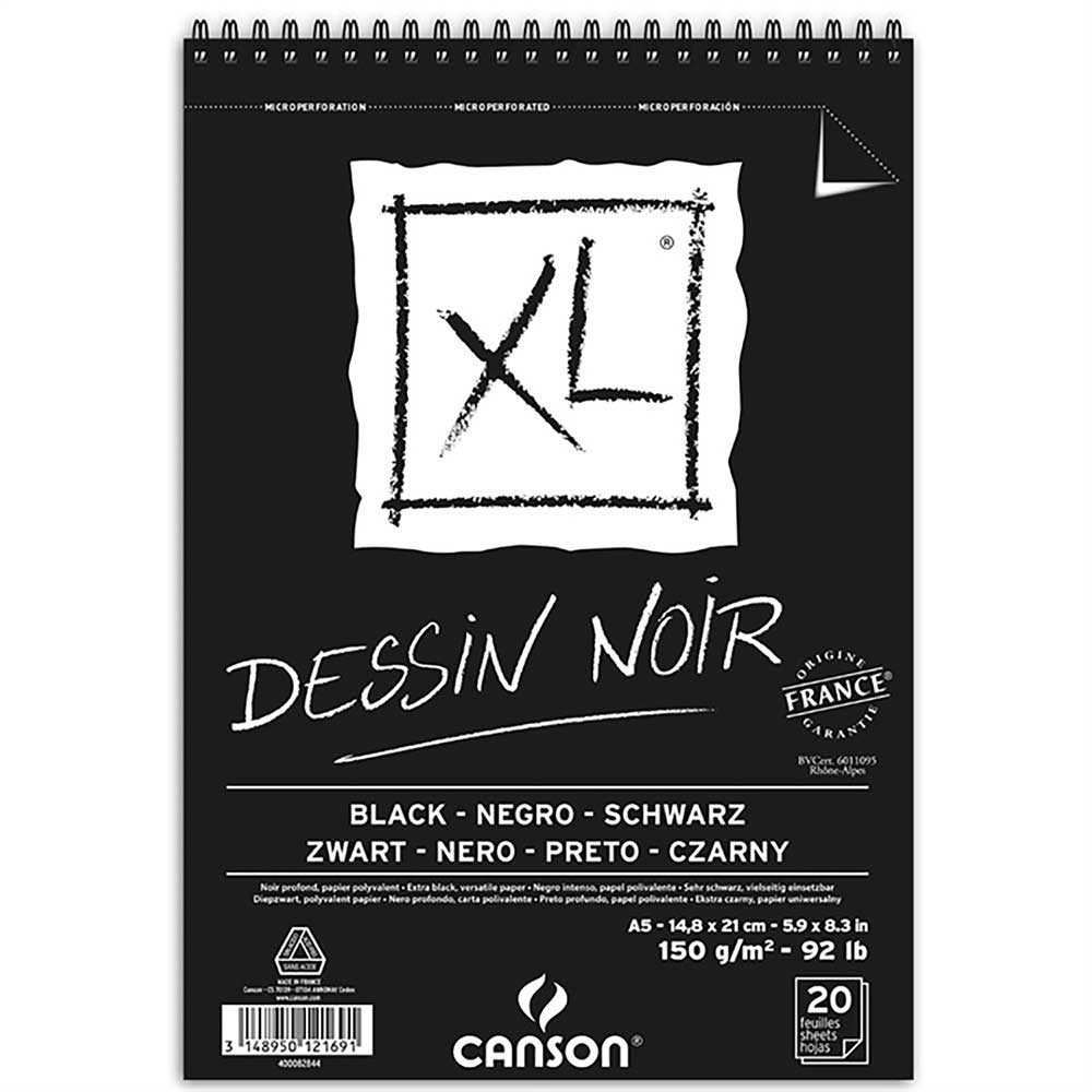 Canson XL Siyah Spiralli Çizim Blok 150gr 20 Sayfa A5(14.8x21cm)