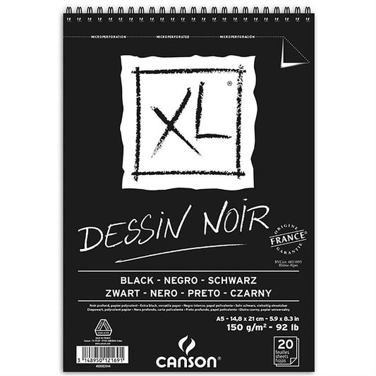 Canson XL Siyah Spiralli Çizim Blok 150gr 20 Sayfa A5(14.8x21cm)