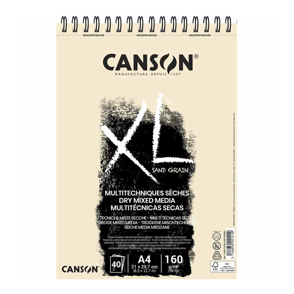 Canson XL Sand Grain Gris Spiral Pad 160gr 40 Sayfa A4(21x29.7cm)
