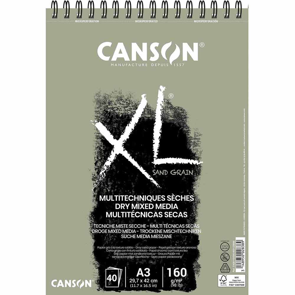Canson XL Sand Grain Gris Spiral Pad 160gr 40 Sayfa A3(29.7x42cm)