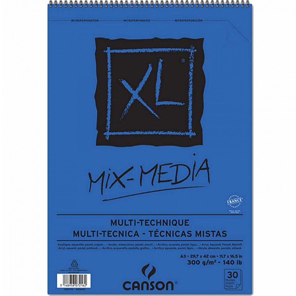 Canson XL Mix Media 300gr Orta Dokulu Çok Amaçlı Spiralli Resim Blok 30 Sayfa A3 (29.7x42cm)