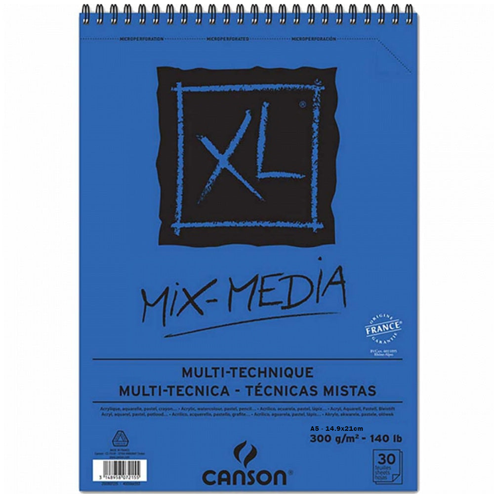 Canson XL Mix Media 300gr Orta Dokulu Çok Amaçlı Spiralli Resim Blok 15 Sayfa A5 (14.9x21cm)