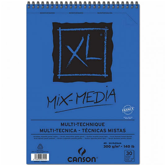 Canson XL Mix Media 300gr Orta Dokulu Çok Amaçlı Spiralli Resim Blok 15 Sayfa A5 (14.9x21cm)
