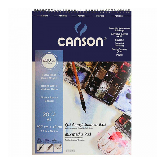 Canson Multi Purpose Art Pad Medium Grain 200gr Çok Amaçlı Resim Defteri 20 Sayfa A3 (29.7x42cm)