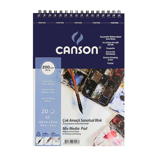 Canson Multi Purpose Art Pad Medium Grain 200gr Çok Amaçlı Resim Defteri 20 Sayfa A5 (14.8x21cm)