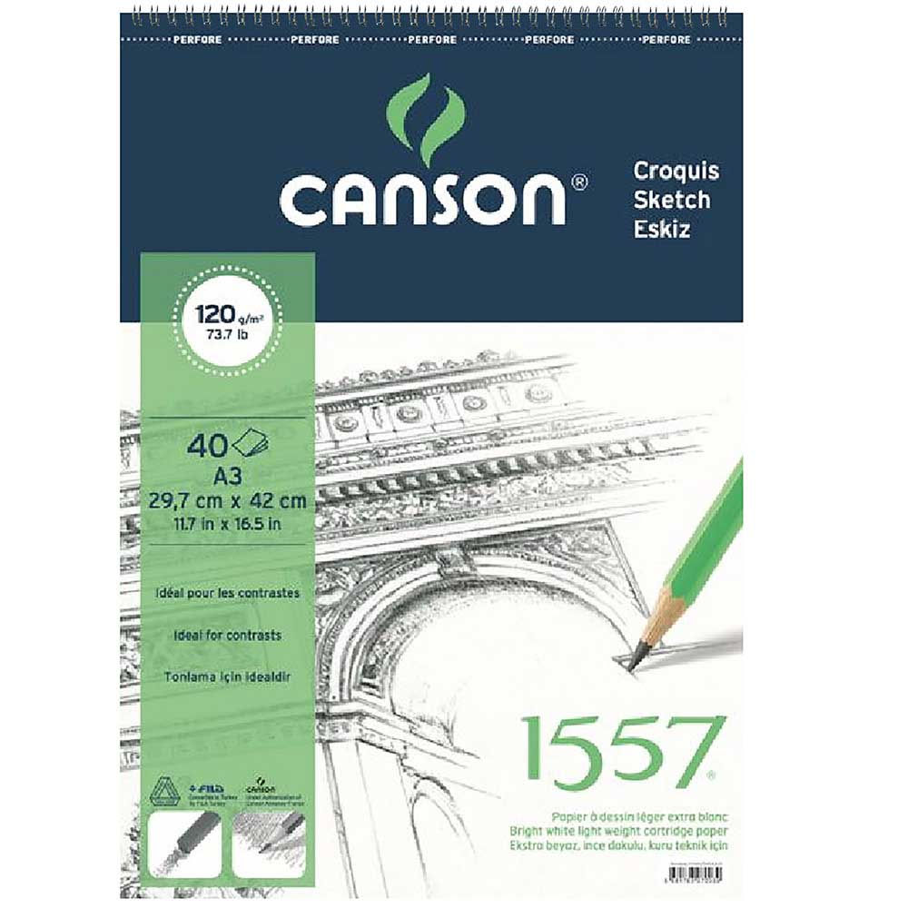 Canson 1557 Dessin Drawing Light Grain 120gr Spiralli Çizim Defteri 40 Sayfa A3 (29.7x42cm)
