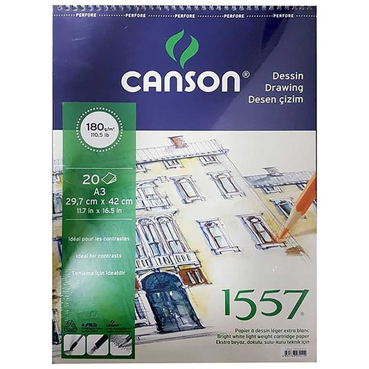 Canson 1557 Dessin Drawing Light Grain 180gr Spiralli Çizim Defteri 20 Sayfa A3 (29.7x42cm)