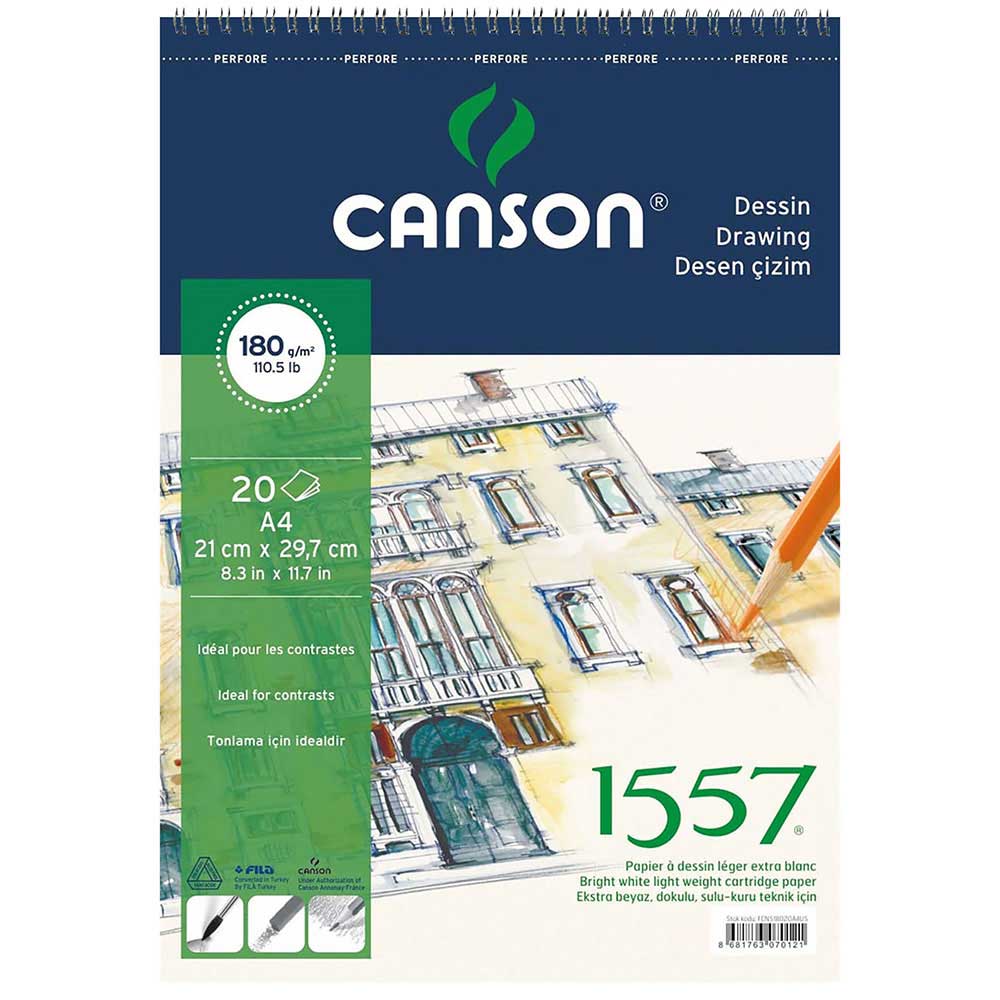 Canson 1557 Dessin Drawing Light Grain 180gr Spiralli Çizim Defteri 20 Sayfa A4 (21x29.7cm)