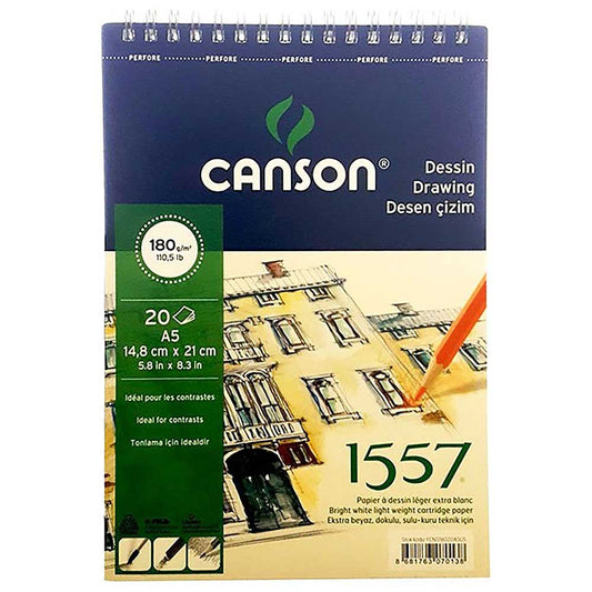 Canson 1557 Dessin Drawing Light Grain 180gr Spiralli Çizim Defteri 20 Sayfa A5 (14.9x21cm)
