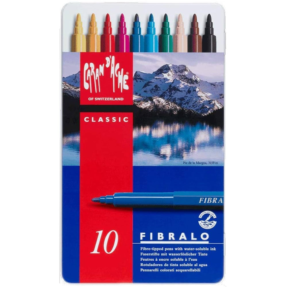 Caran d'Ache Fibralo Keçeli Boyama Kalemi Seti 10 renk (metal kutulu)