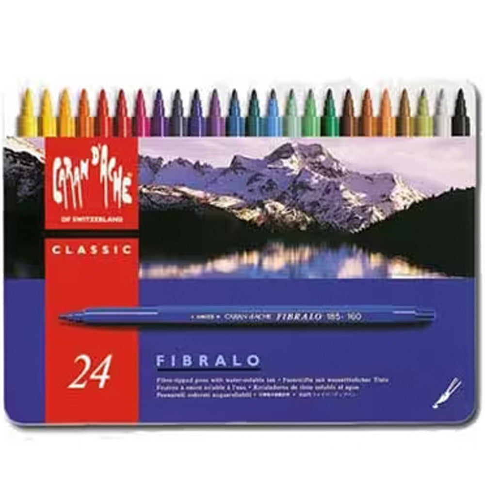 Caran d'Ache Fibralo Keçeli Boyama Kalemi Seti 24 renk (metal kutulu)