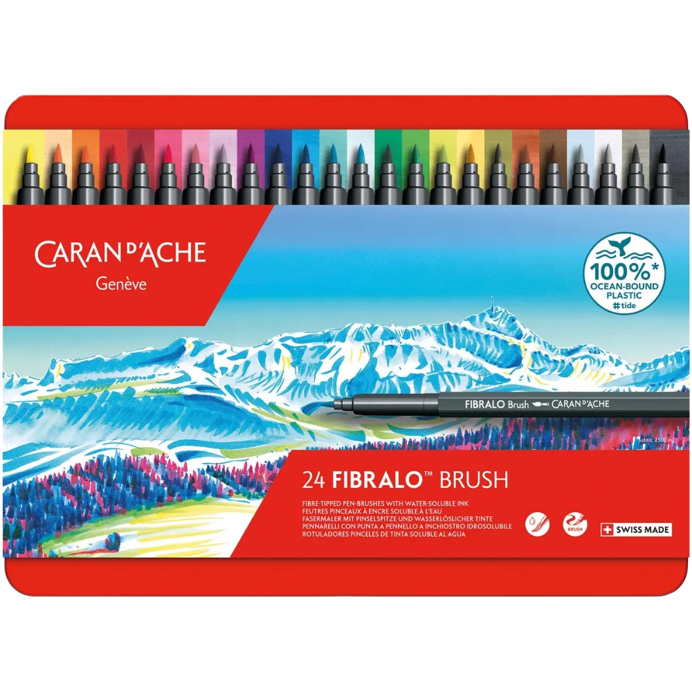 Caran d'Ache Fibralo Brush 24'lü Set (Metal Kutulu)